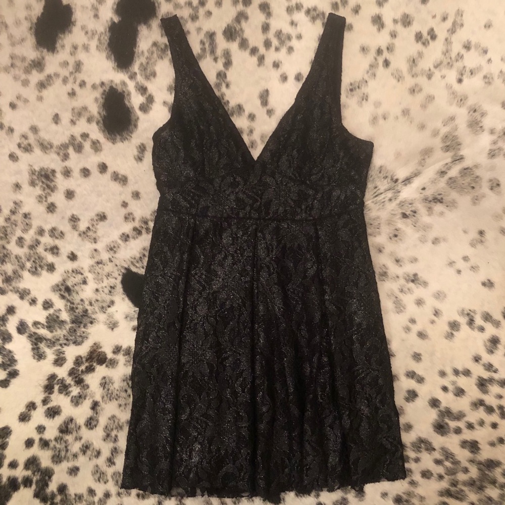 Free People Deep V Black Lace Dress
